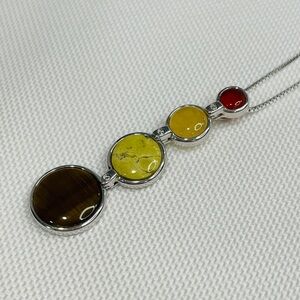 Multi Color  Semi Precious Stone Sterling Silver Pendant Necklace